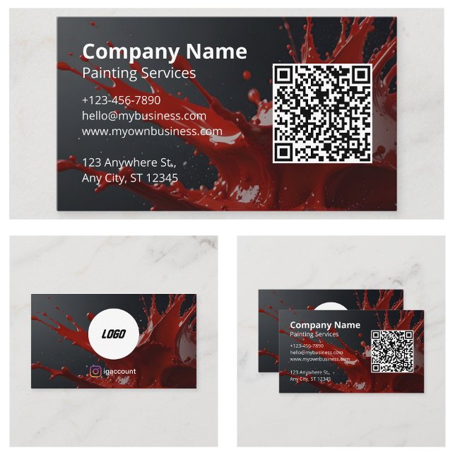 Tarjeta De Visita Código QR del pintor rojo moderno (Modern Red Painter QR Code Business Cards)