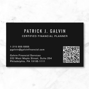 Tarjeta De Visita Código QR del planificador financiero CFP negro