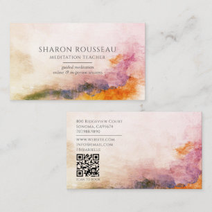 Tarjeta De Visita Código QR del profesor de meditación en acuarela s