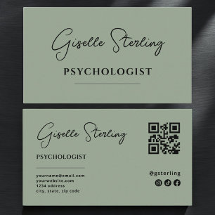 Tarjeta De Visita Código QR del psicólogo Sage Green
