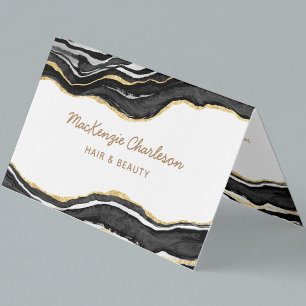 Tarjeta De Visita Código QR del Purpurina Black Marble Agate Gold