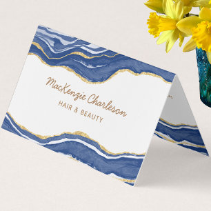 Tarjeta De Visita Código QR del Purpurina Blue Marble Agate Gold