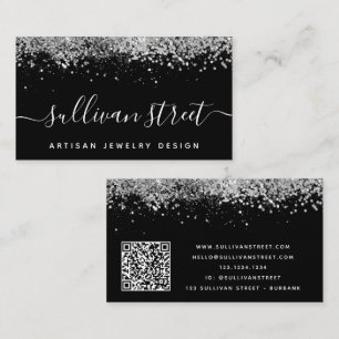 Tarjeta De Visita Código QR del Purpurina holográfico de plata negra