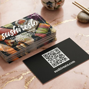Tarjeta De Visita Código QR del restaurante asiático de fotos elegan