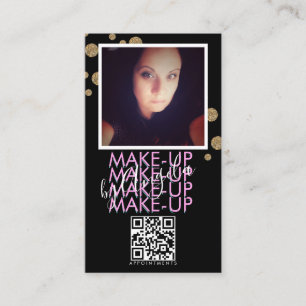 Tarjeta De Visita Código QR del Salón de Maquillaje Rosa Negro Brill