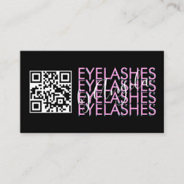 Tarjeta De Visita Código QR del Salón de Pestañas Rosa Negro Script