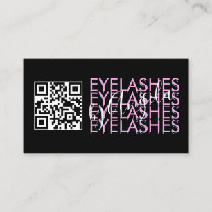 Tarjeta De Visita Código QR del Salón de Pestañas Rosa Negro Script