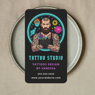 Tarjeta De Visita Código Qr del Salón de Tatuajes del Artista de Tat