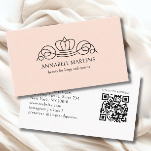 Tarjeta De Visita Código QR del Salón Elegant Crown Salon Peach