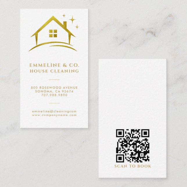 Tarjeta De Visita Código QR del servicio de limpieza de casas con br (Anverso / Reverso)