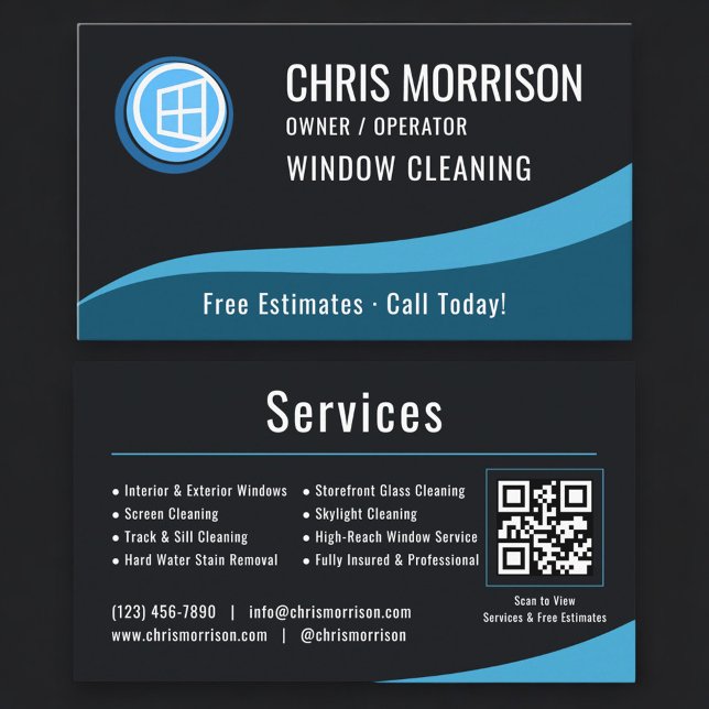 Tarjeta De Visita Código QR del servicio de limpieza de ventanas (Subido por el creador)