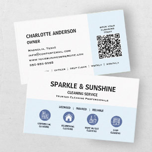 Tarjeta De Visita Código QR del servicio de limpieza moderno azul