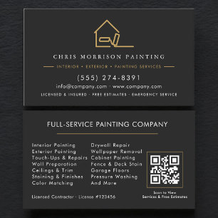 Tarjeta De Visita Código QR del servicio de pintura en oro y negro m