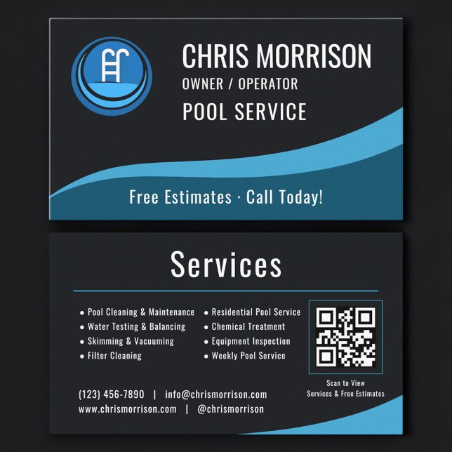 Tarjeta De Visita Código QR del servicio de piscina (Subido por el creador)