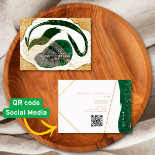 Tarjeta De Visita Código QR del sitio web de brillo verde esmeralda 