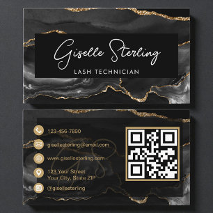 Tarjeta De Visita Código QR del técnico de pestañas de oro negro