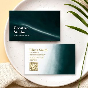 Tarjeta De Visita Código QR Director Creativo Moderno Mármol Verde