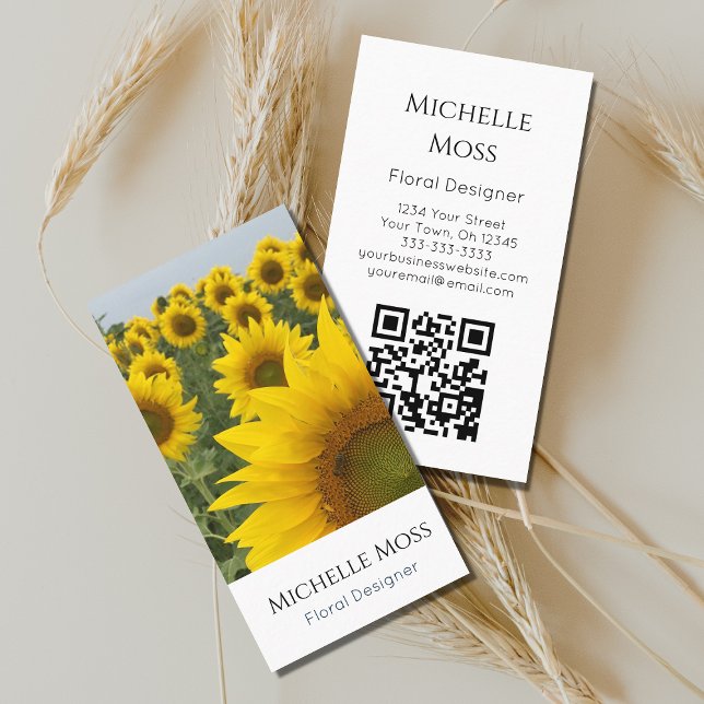 Tarjeta De Visita Código QR Diseñador fotográfico de girasoles botán (Subido por el creador)