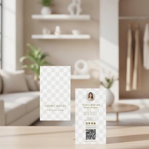 Tarjeta De Visita Código QR dorado a cuadros Boutique Foto vertical