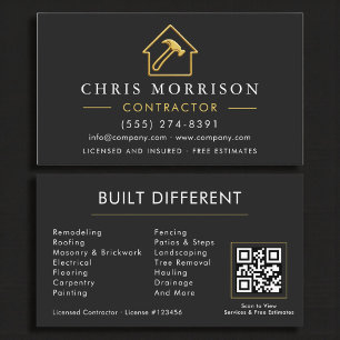Tarjeta De Visita Código QR dorado negro moderno de construcción met