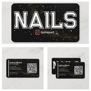 Tarjeta De Visita Código QR Dorado Negro Técnico Profesional de Uñas