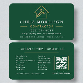 Tarjeta De Visita Código QR dorado y verde de construcción moderna g