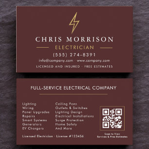 Tarjeta De Visita Código QR Electricista Burgundy Gold Moderno