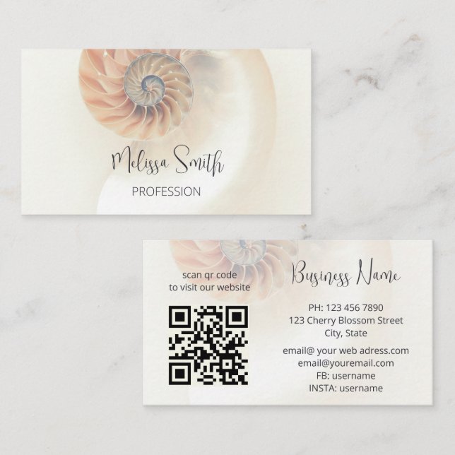 Tarjeta De Visita Código QR | Elegante Concha Profesional (Anverso / Reverso)