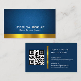 Tarjeta De Visita Código QR elegante cuero azul de lujo Inmobiliaria