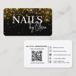 Tarjeta De Visita Código QR elegante de brillo dorado y negro para t