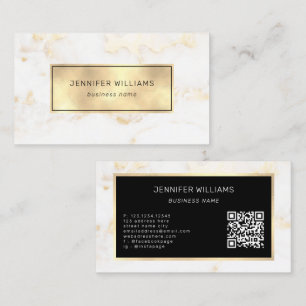 Tarjeta De Visita Código QR Elegante de oro moderno Mármol blanco