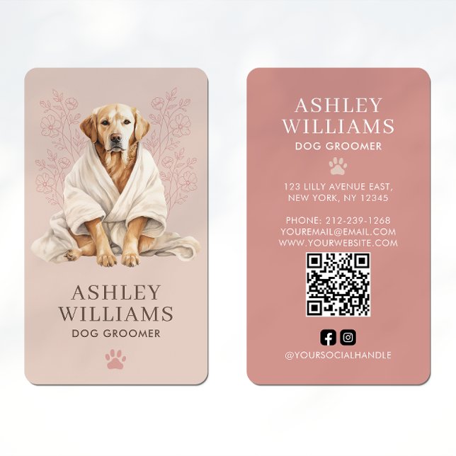 Tarjeta De Visita Código QR elegante de Rubor de Dog Groomer (Subido por el creador)