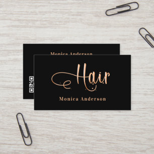 Tarjeta De Visita Código QR elegante del rosa negro del pelo
