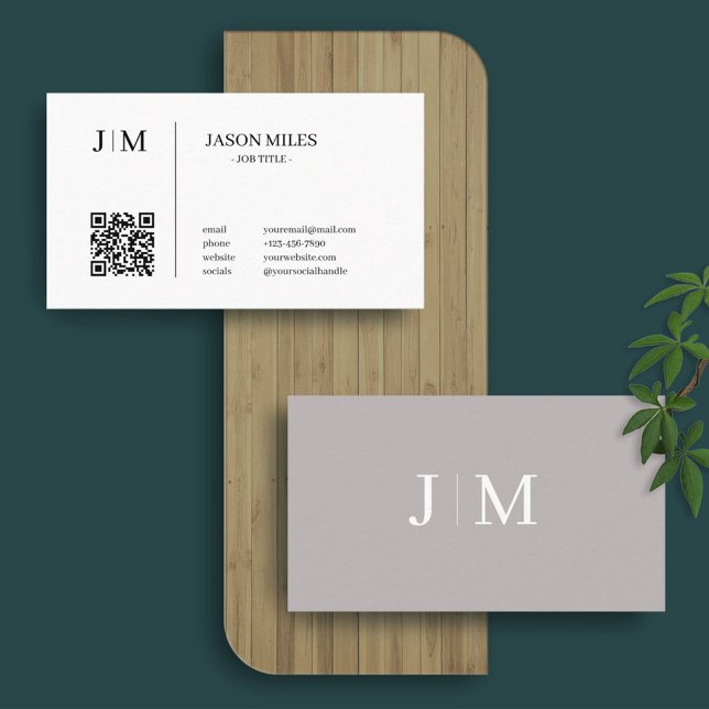 Tarjeta De Visita Código QR elegante elegante de Iniciales minimalis (Subido por el creador)