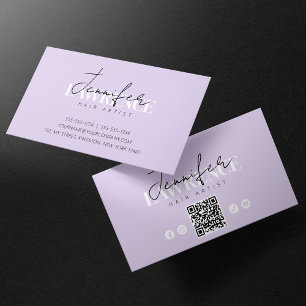 Tarjeta De Visita Código QR Elegante Mínimo Violeta de Peluquería de