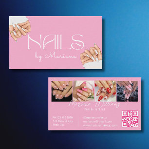 Tarjeta De Visita código qr elegante nails tech 4 fotos moda rosa