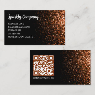 Tarjeta De Visita Código QR elegante negro con brillo falso de bronc