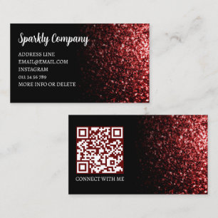 Tarjeta De Visita Código QR elegante negro con brillo falso rojo osc