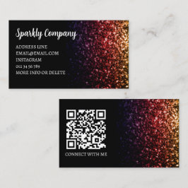 Tarjeta De Visita Código QR elegante negro con destellos de oro arco