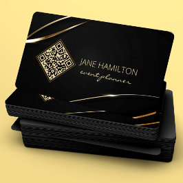 Tarjeta De Visita Código QR Elegante Negro Oro