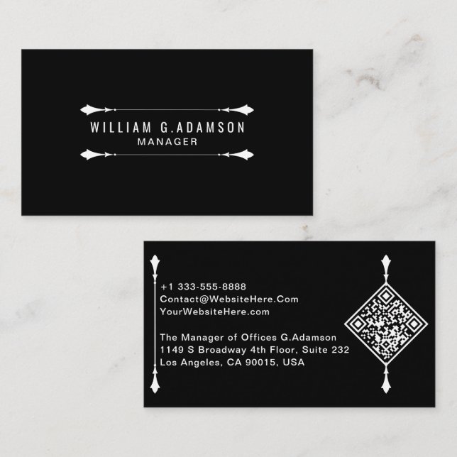 Tarjeta De Visita Código QR elegante | Negro profesional moderno (Anverso / Reverso)