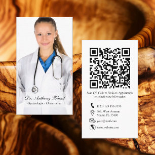 Tarjeta De Visita Código QR Elegante Obstetricista OBGYN Gynecólogo 