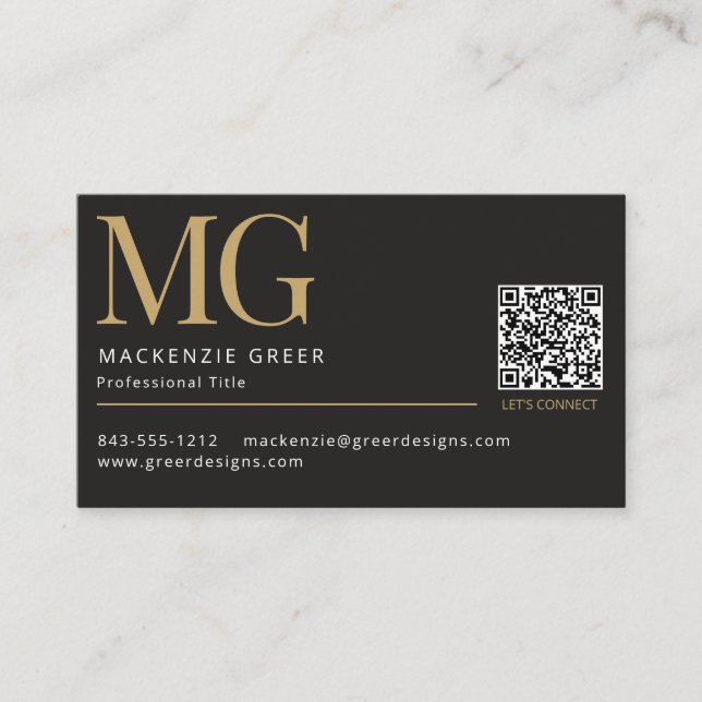Tarjeta De Visita Código QR Elegante Profesional Moderno Monogramado (Anverso)