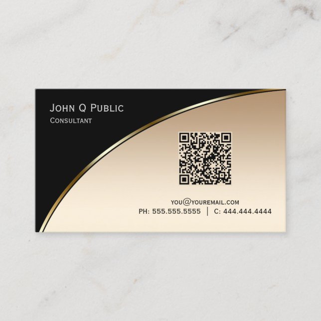 Tarjeta De Visita CÓDIGO QR Elegante Profesional Moderno Oro Negro (Anverso)