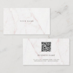 Tarjeta De Visita Código QR Elegante Rosa Oro Rubor Marble Stone