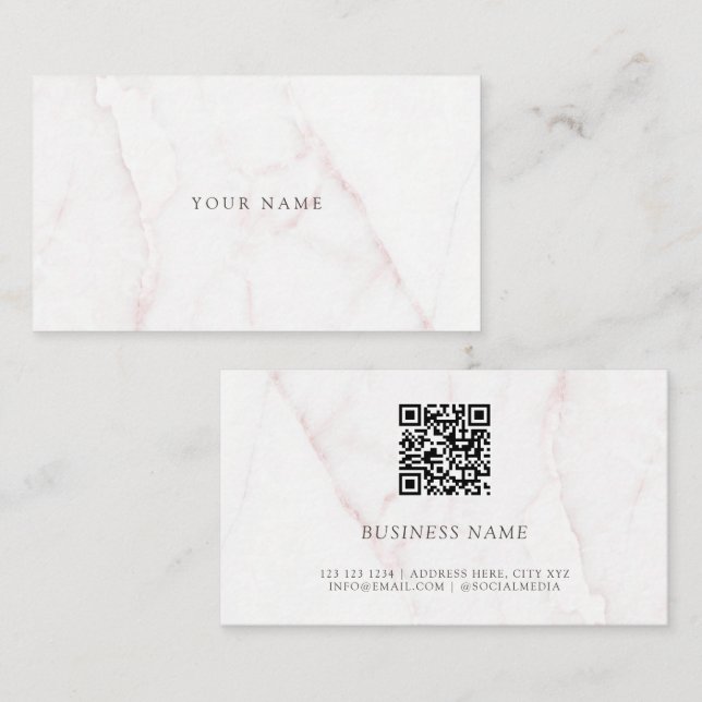 Tarjeta De Visita Código QR Elegante Rosa Oro Rubor Marble Stone (Anverso / Reverso)