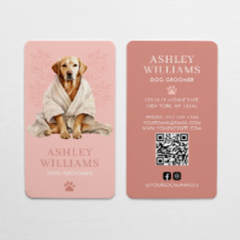 Tarjeta De Visita Código QR elegante rosado de Dog Groomer Rubor