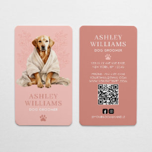 Tarjeta De Visita Código QR elegante rosado de Dog Groomer Rubor