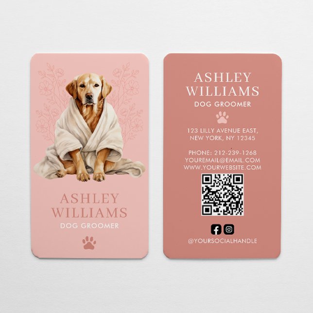 Tarjeta De Visita Código QR elegante rosado de Dog Groomer Rubor (Subido por el creador)