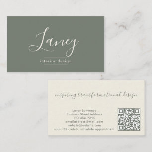 Tarjeta De Visita Código QR Elegante Sage Diseño de Interiores Profe